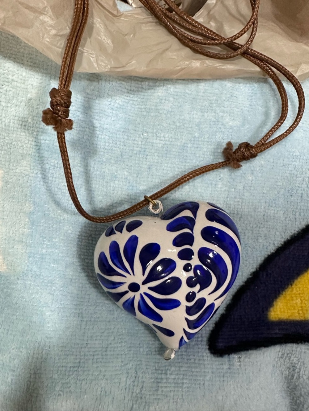 Hand-Painted Blue & White Heart Pendant Necklace